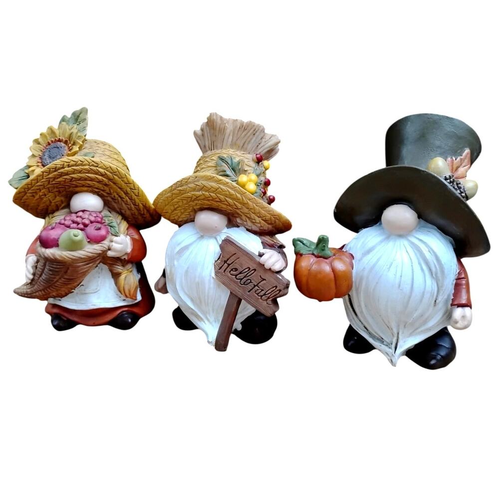 Gnomes Set of 3 Decoration Fall and Thanksgiving 4.25" tall